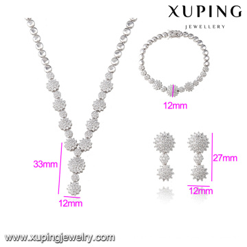 S-34 Xuping chino personalizado pesado nupcial de plata de color collar sistemas de la joyería de lujo de cadena larga conjunto de collar de piedra blanca